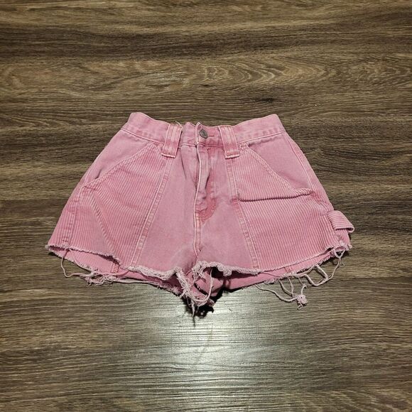 PacSun Hi Rise Festival Shorts Pink with Corduroy Pockets Women's Size 24 - Picture 1 of 6